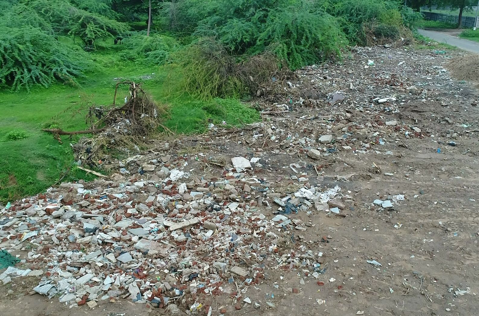Debris and construction waste site before ecological restoration